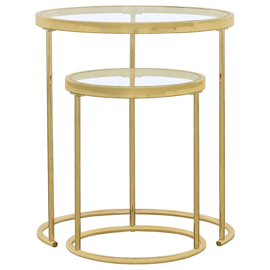 Maylin - 2 Piece Round Glass Top Nesting Table Set - Gold Nesting Tables by CoasterElevations - Walls Furniture & Mattress