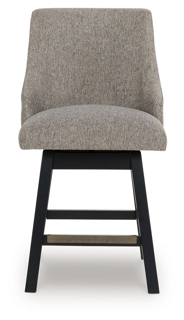 Neymorton - Dark Grayish Brown - Upholstered Swivel Barstool (Set of 2) Stool Sets by Signature Design by Ashley® - Walls Furniture & Mattress