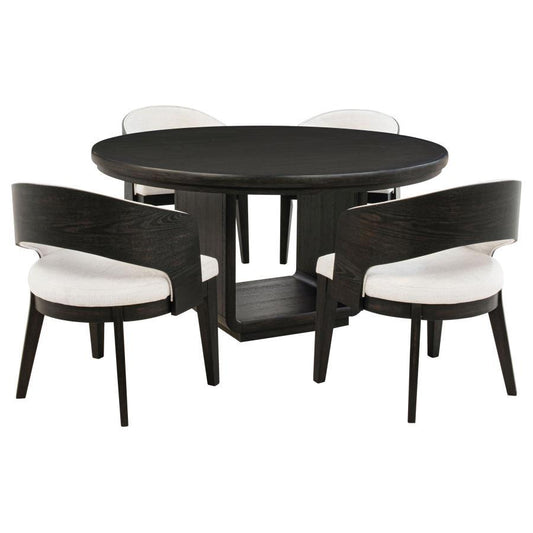 Leandro - 5 Piece Round Dining Table Set - Burnished Black 5 Piece Dining Room Sets by Coaster Fine Furniture - Walls Furniture & Mattress