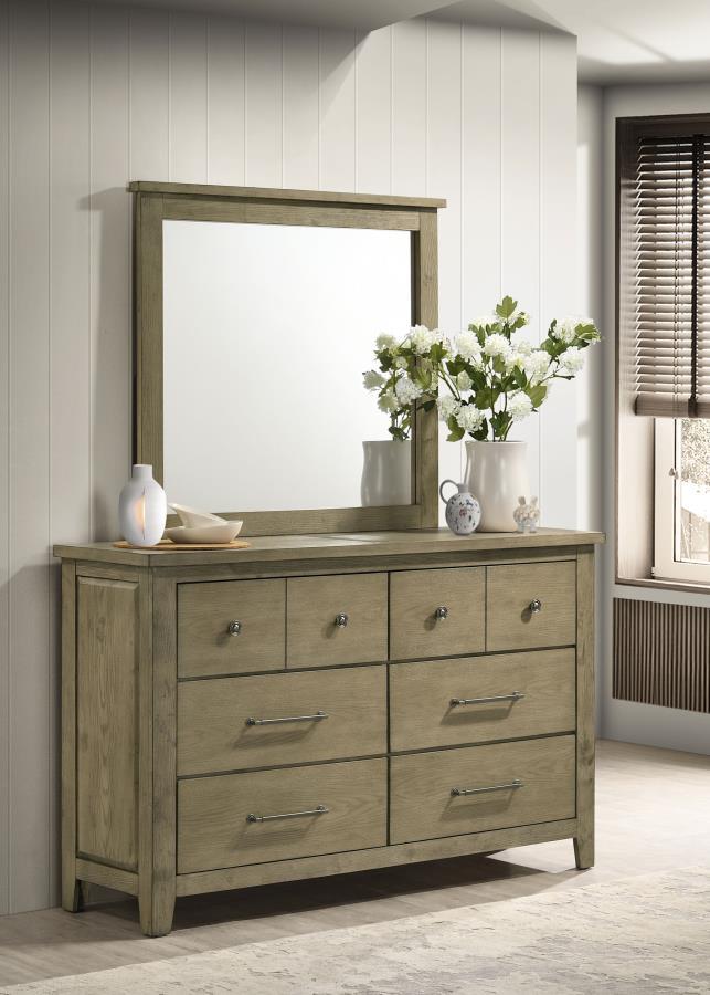 Hazlewood - 6 - Drawer Bedroom Dresser With Mirror - Vineyard Oak Dresser & Mirror by Coaster Fine Furniture - Walls Furniture & Mattress