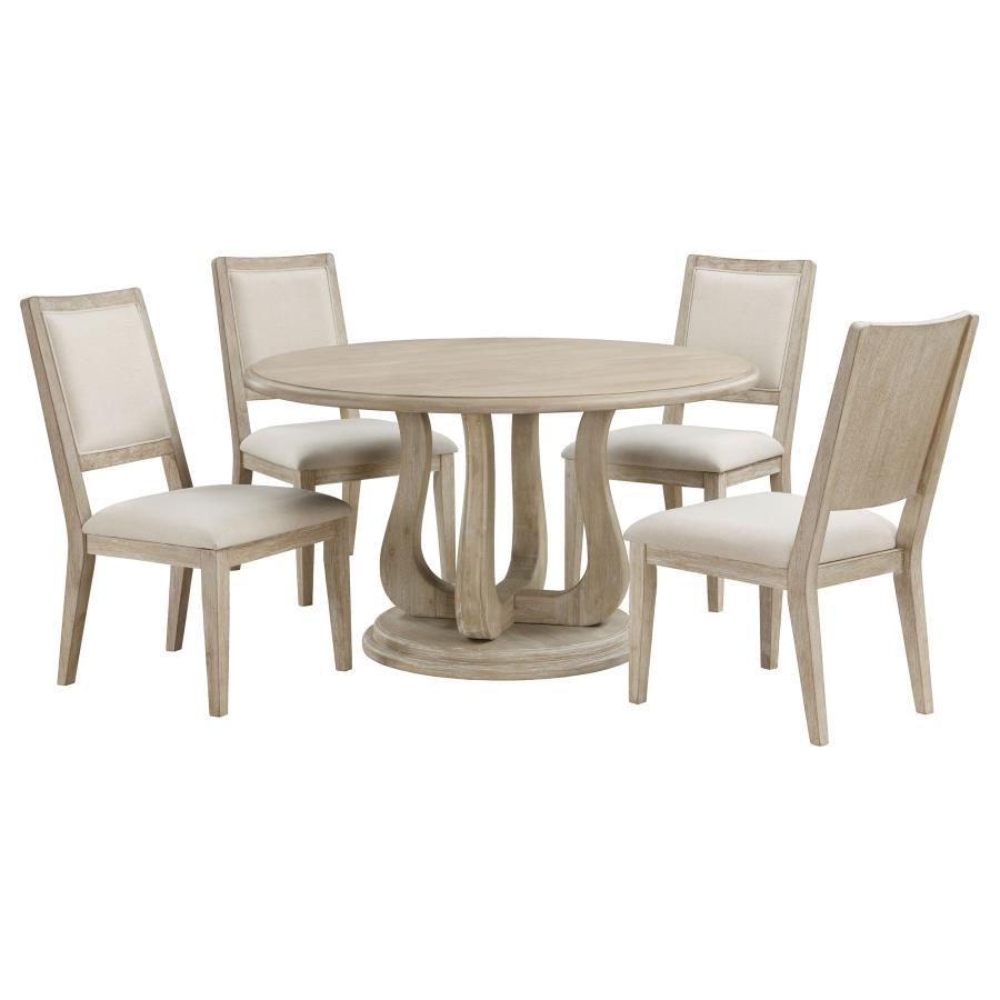 Trofello - 5 Piece Round Dining Table Set - White Washed 5 Piece Dining Room Sets by Coaster Fine Furniture - Walls Furniture & Mattress
