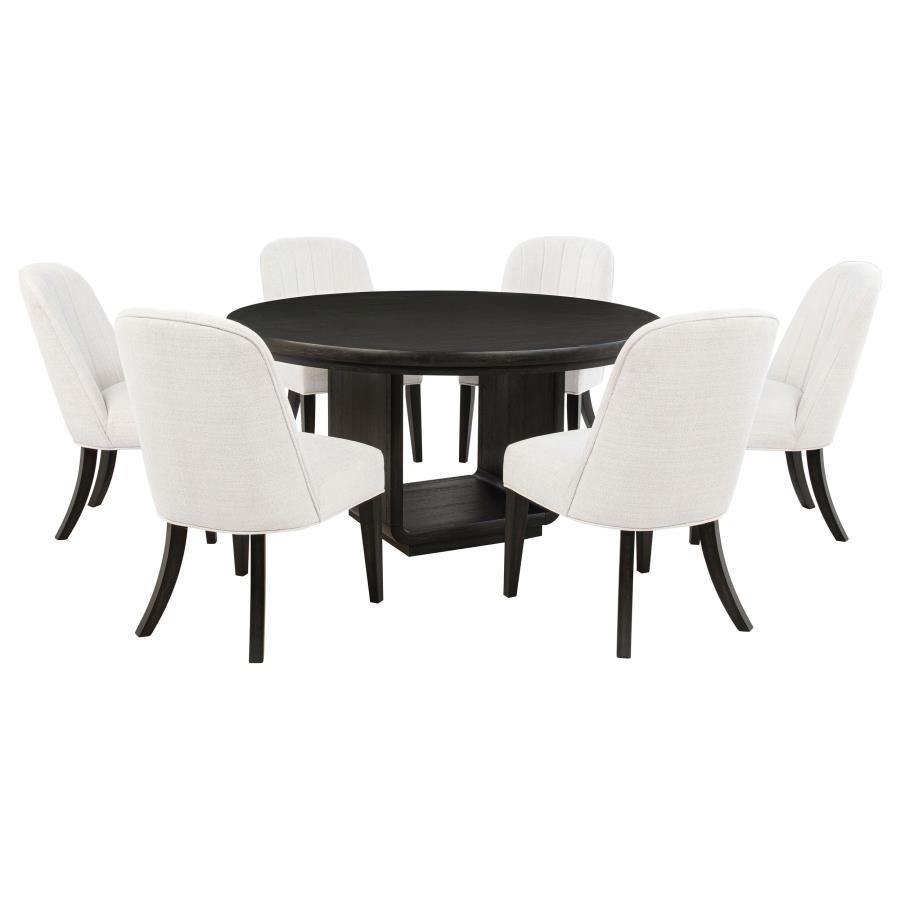 Leandro - 7 Piece Round Dining Table Set - Cream / Burnished Black 7 Piece Dining Room Sets by Coaster Fine Furniture - Walls Furniture & Mattress