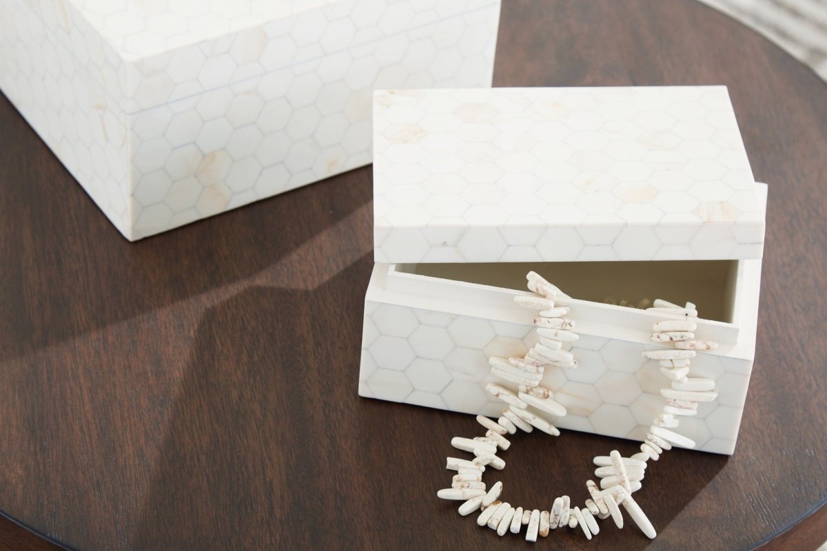 Aldenburg - Box Set (Set of 2) - Cream Baskets & Boxes by Signature Design by Ashley® - Walls Furniture & Mattress