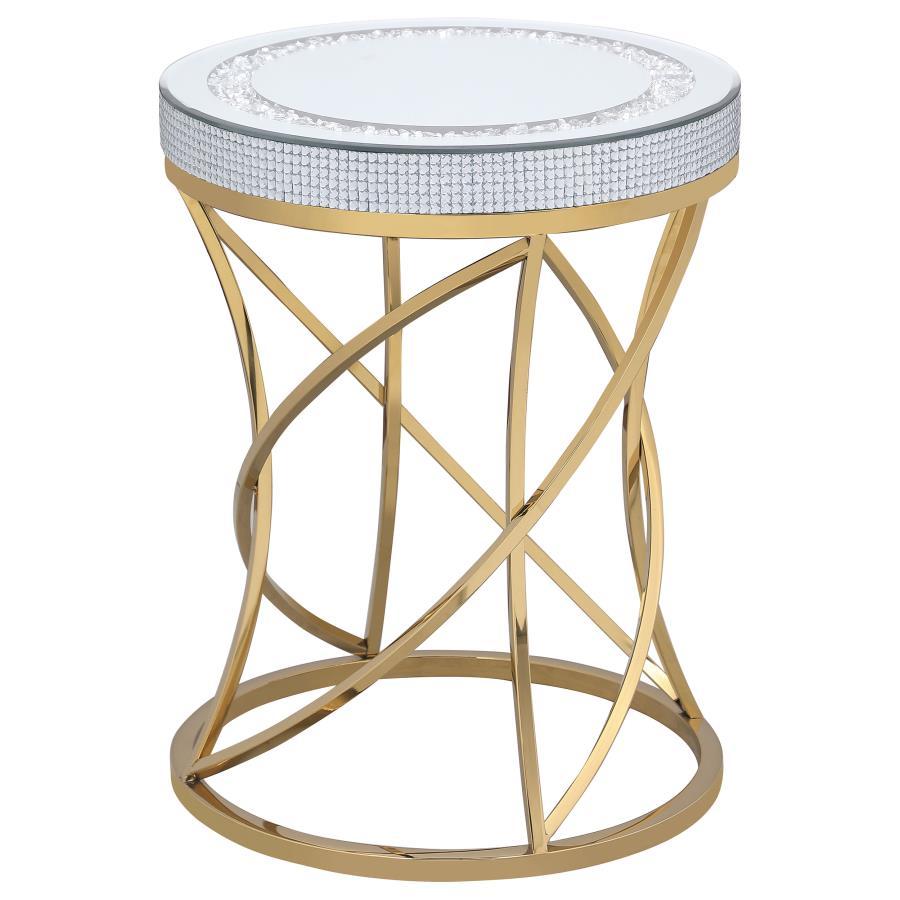 Elise - Round Mirror Top Stainless Steel End Table - Gold End Tables by CoasterEveryday - Walls Furniture & Mattress