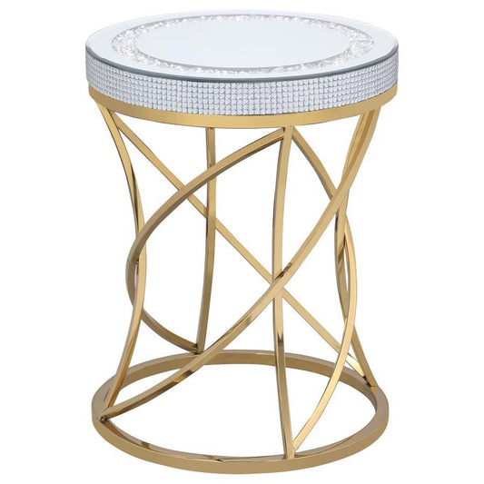 Elise - Round Mirror Top Stainless Steel End Table - Gold End Tables by CoasterEveryday - Walls Furniture & Mattress