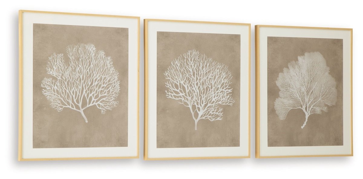 Hendridge - Taupe / White - Wall Art Set (Set of 3) Framed Print Sets by Signature Design by Ashley® - Walls Furniture & Mattress