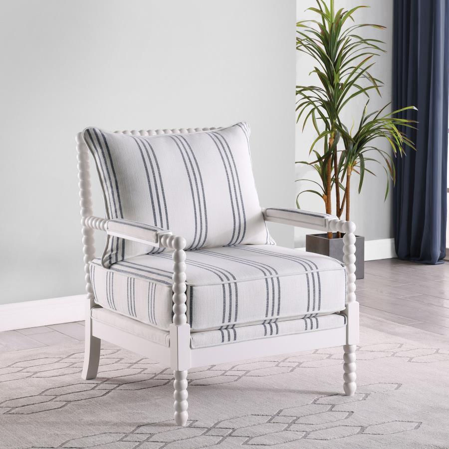Blanchett - Upholstered Bobbin Accent Chair - White And Navy Accent Chairs by CoasterElevations - Walls Furniture & Mattress