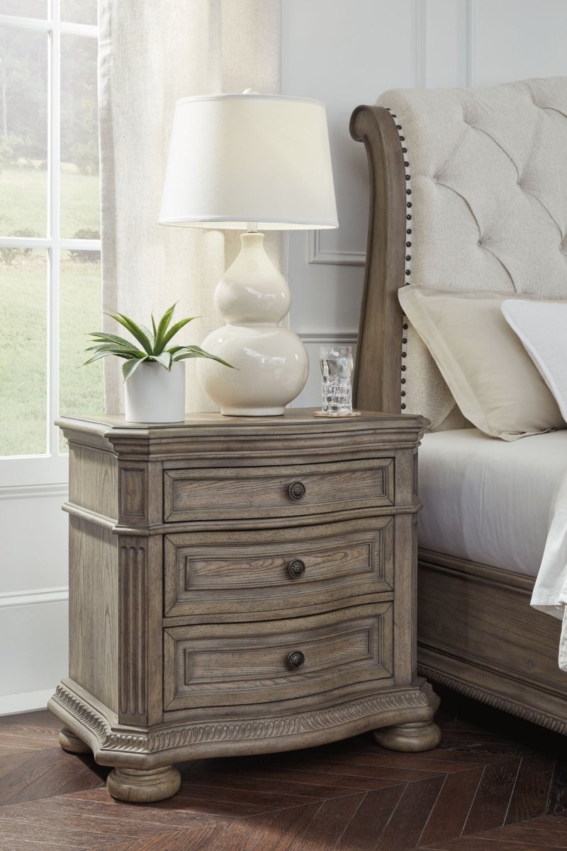 Ardenfield - Three Drawer Night Stand - Light Brown Nightstands w/ Charging Stations by Signature Design by Ashley® - Walls Furniture & Mattress