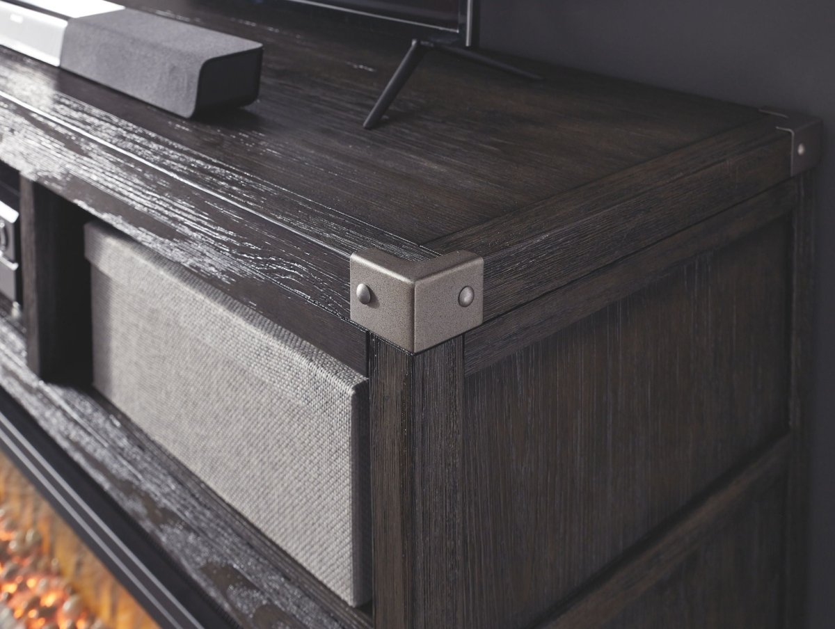 Todoe - 2 Pc. - 65" TV Stand with Wide Fireplace Insert - Gray Fireplace TV Stands by Signature Design by Ashley® - Walls Furniture & Mattress