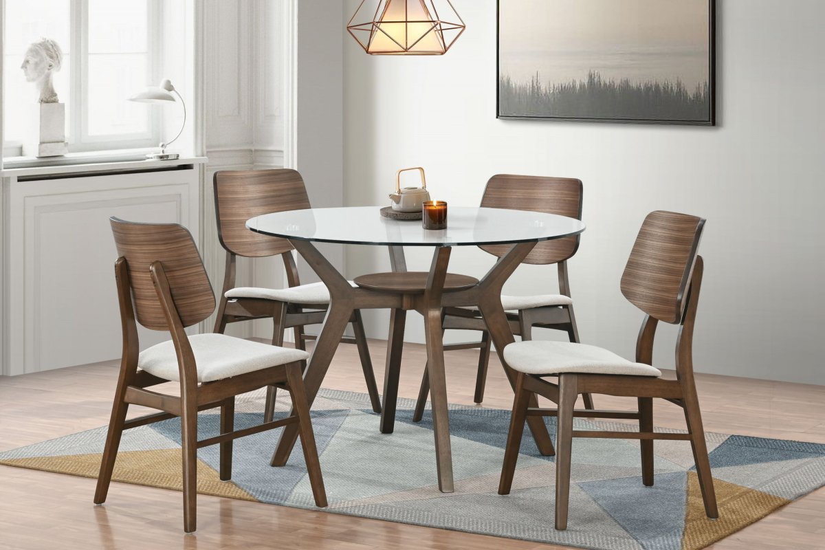 Oscar - Round Glass Dining Table Set 5 Piece Dining Room Sets by New Classic - Walls Furniture & Mattress
