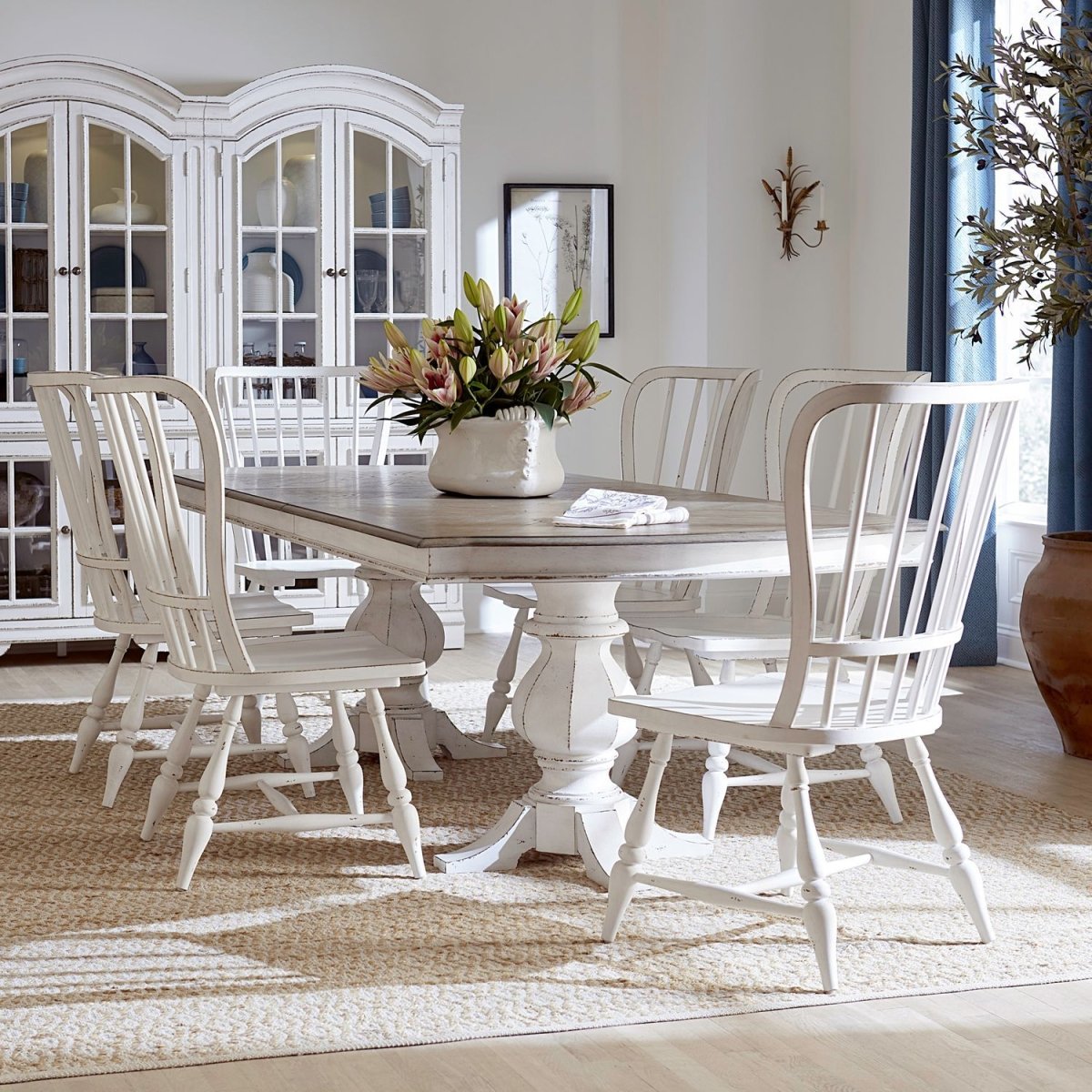 Magnolia Manor - Double Pedestal Table Set 5 Piece Dining Room Sets by Liberty Furniture - Walls Furniture & Mattress