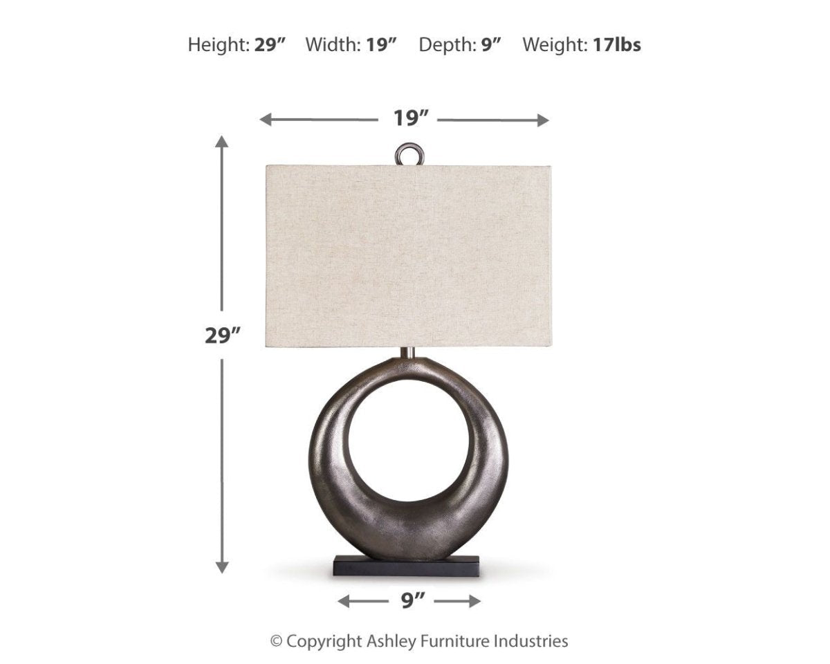 Saria - Metal Table Lamp - Antique Silver Finish Table Lamps by Signature Design by Ashley® - Walls Furniture & Mattress
