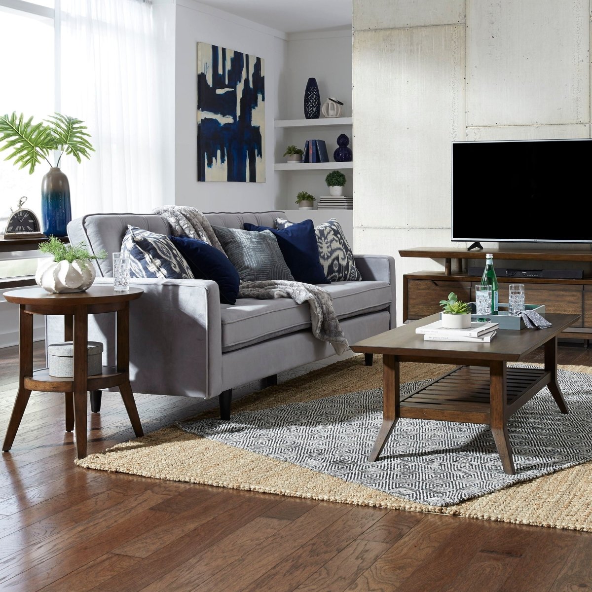 Ventura Blvd - 3 Piece Table Set (1 Cocktail Table 2 Round End Tables) - Dark Brown Table Sets by Liberty Furniture - Walls Furniture & Mattress