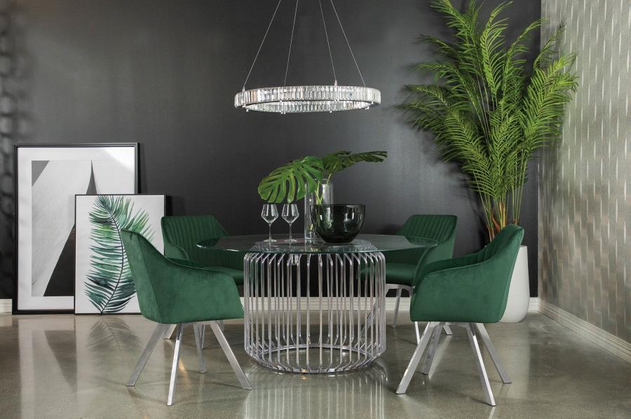 Veena - Round Glass Top Metal Dining Table - Chrome Dining Tables by Coaster Fine Furniture - Walls Furniture & Mattress