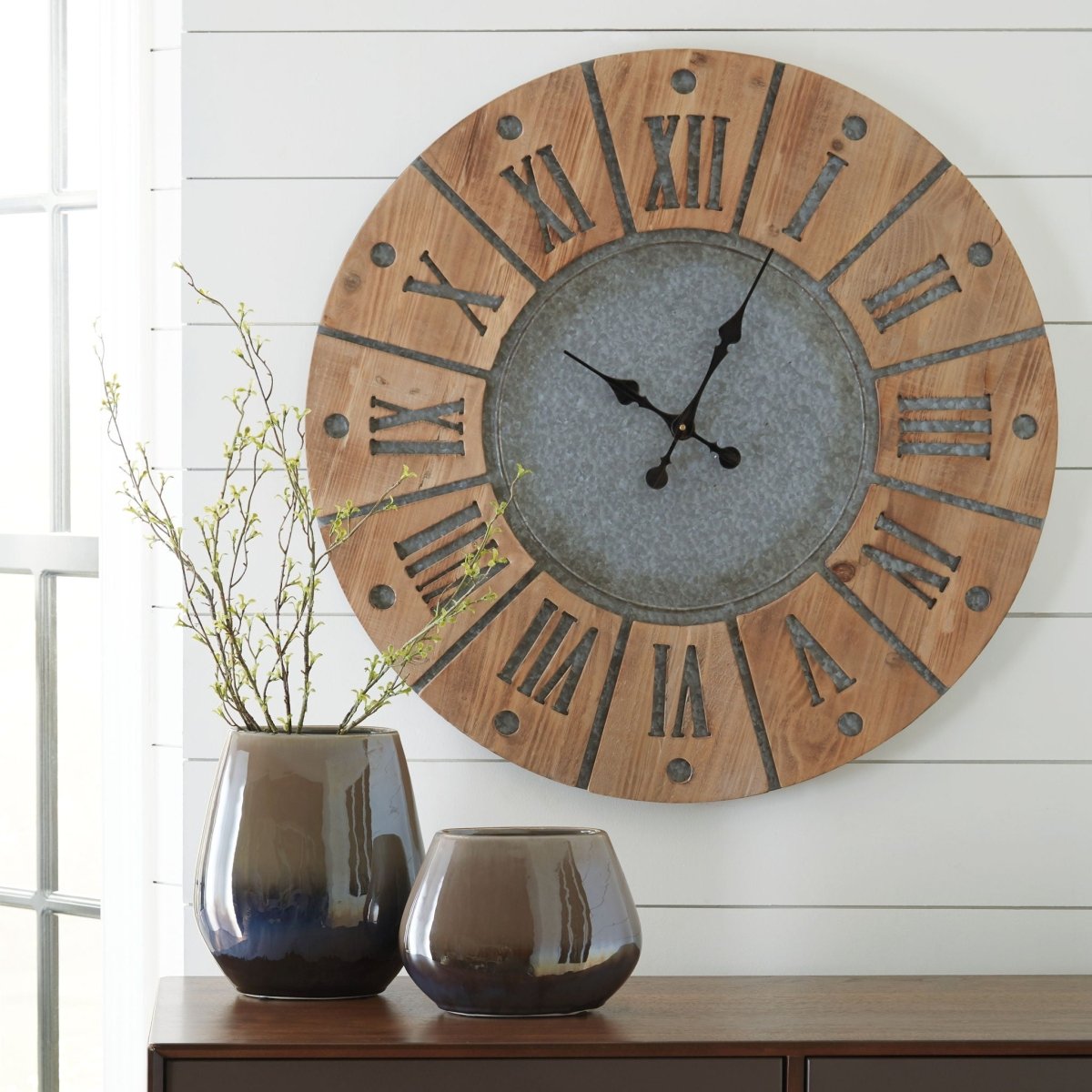 Payson - Wall Clock - Antique Gray / Natural Wall Clocks by Signature Design by Ashley® - Walls Furniture & Mattress