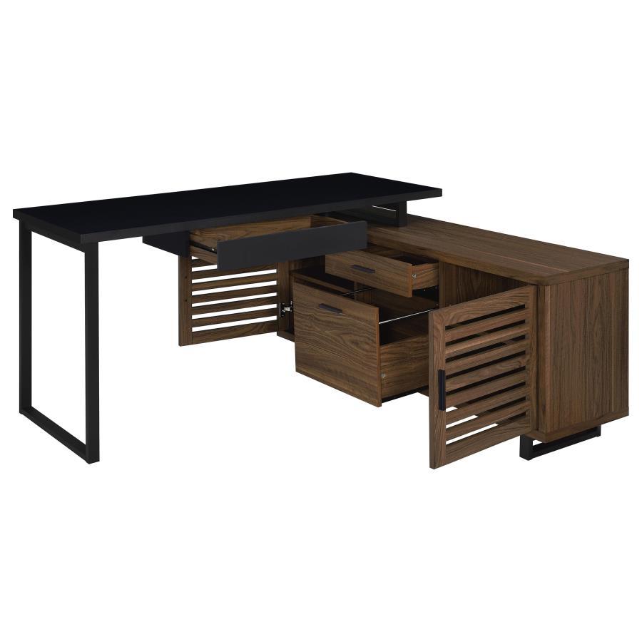 Maddox - L - Shape Office Computer Desk - Black Corner Desks by CoasterEveryday - Walls Furniture & Mattress