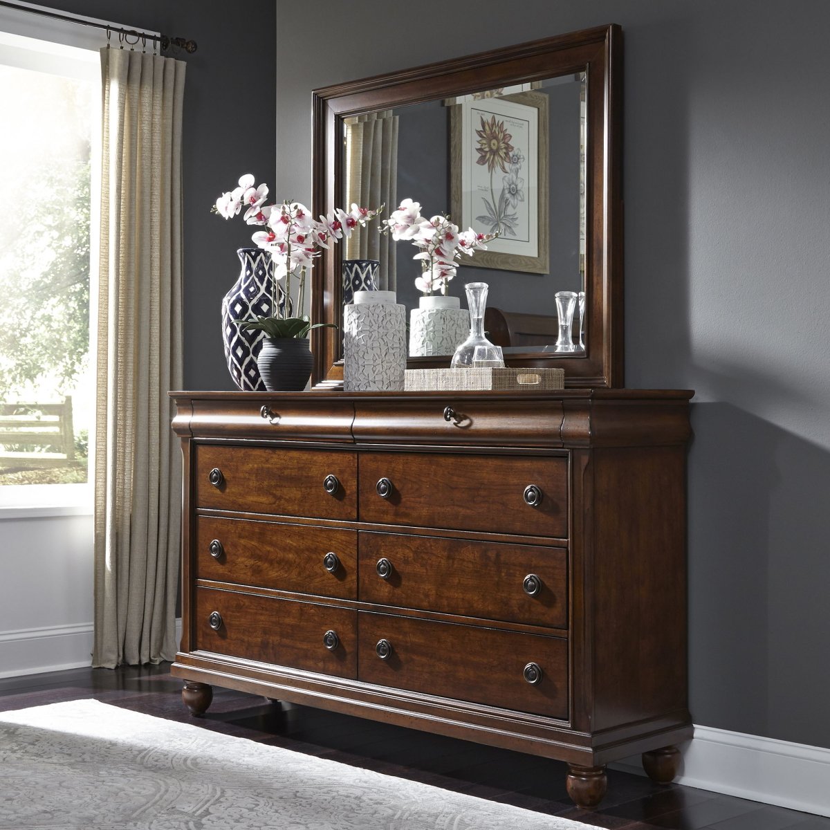Rustic Traditions - Sleigh Bed, Dresser & Mirror 3 Piece Bedroom Sets by Liberty Furniture - Walls Furniture & Mattress