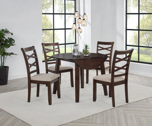 Barton - 5 Piece Round Wood Dining Table Set - Dark Brown 5 Piece Dining Room Sets by Coaster Fine Furniture - Walls Furniture & Mattress