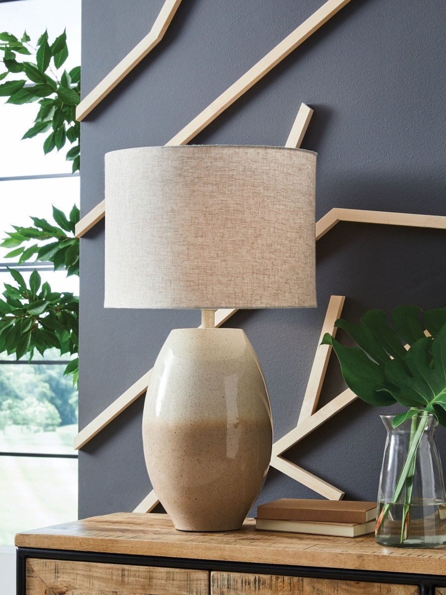 Linas - Cream / Beige - Metal Table Lamp Table Lamps by Signature Design by Ashley® - Walls Furniture & Mattress