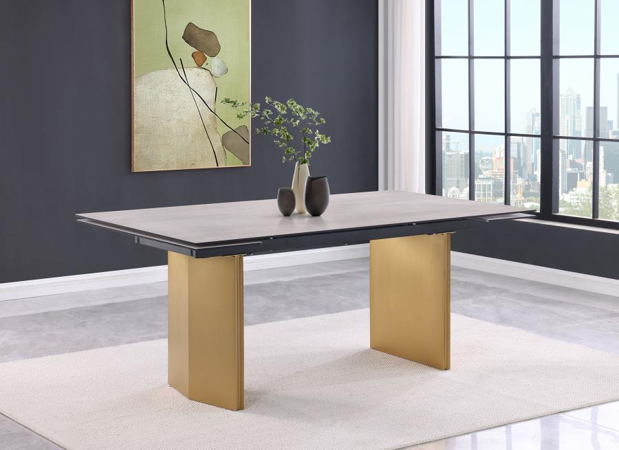 Vesa - Glass Top Extension Dining Table - Beige Dining Tables with Extensions by Coaster Fine Furniture - Walls Furniture & Mattress