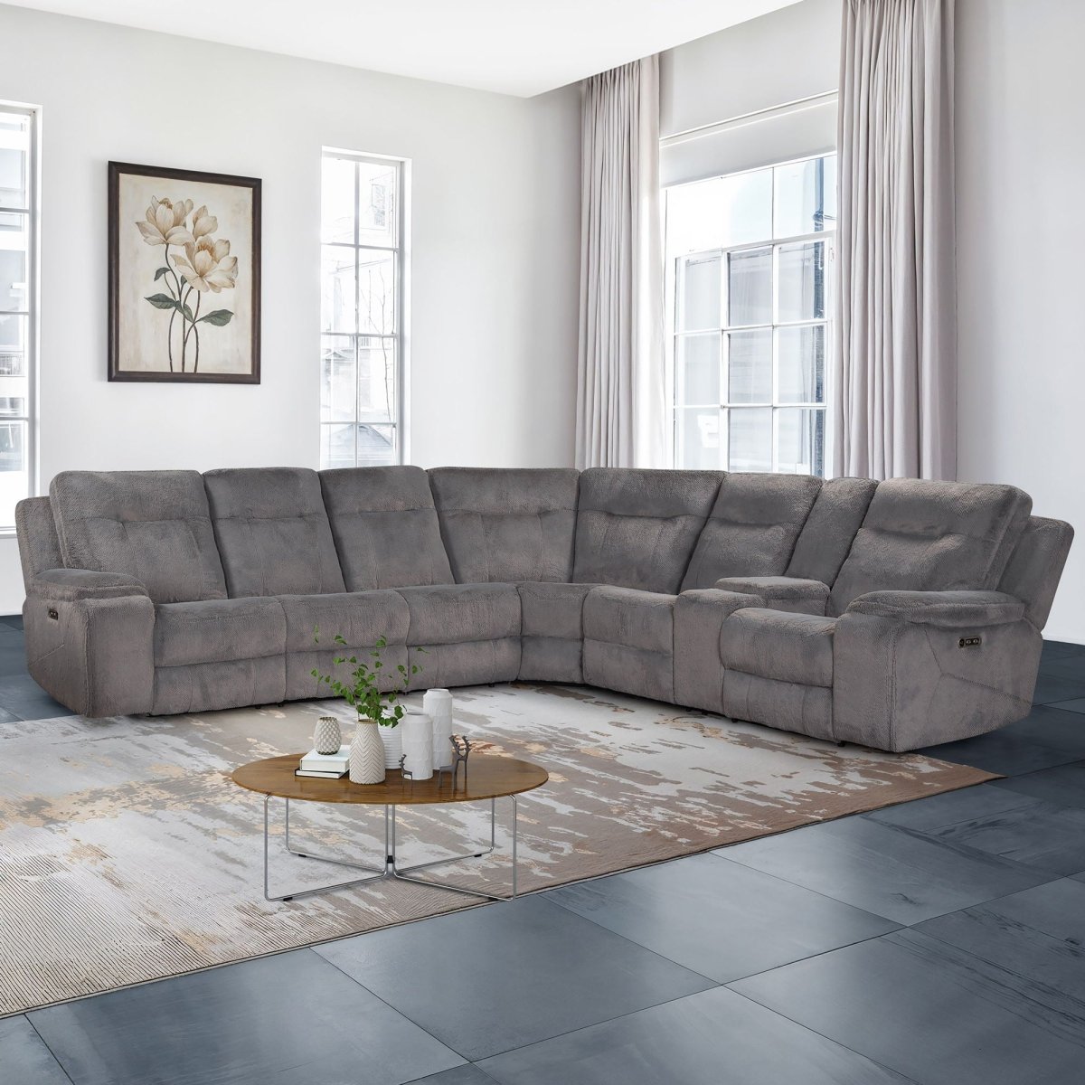 Teddy - 3 Piece Power Sectional - Gray Reclining Sectionals by New Classic - Walls Furniture & Mattress