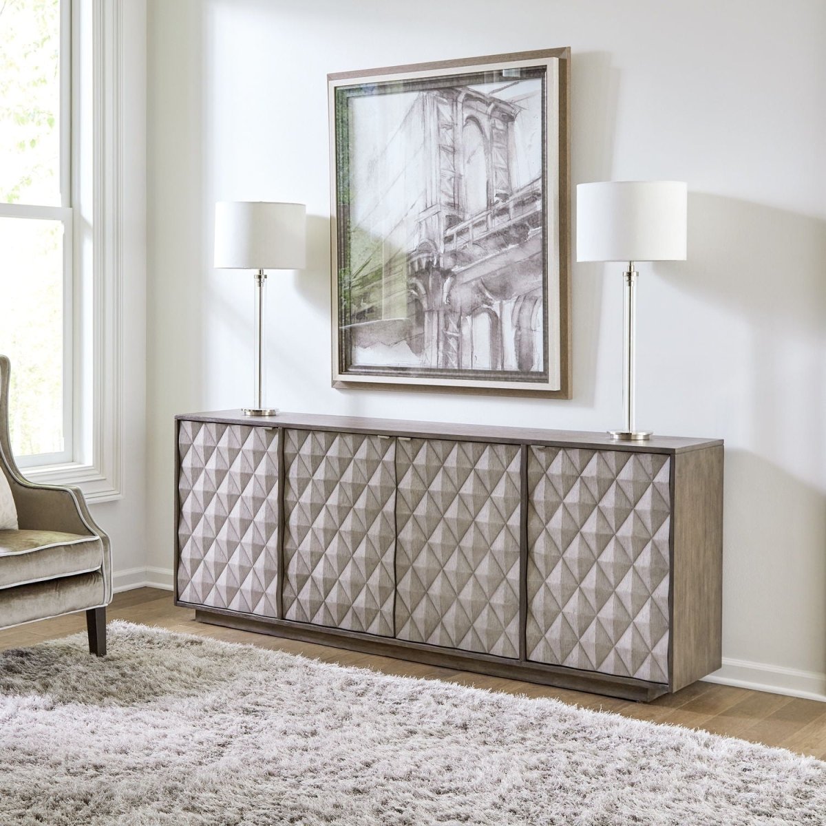 Prism - 82" Accent TV Console - Weathered Bark With Weathered Gray Doors TV Stands by Liberty Furniture - Walls Furniture & Mattress