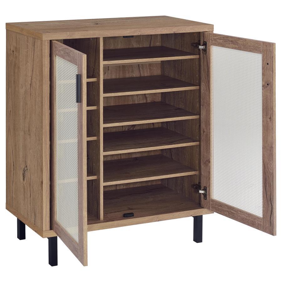 Teller - 2 - Door Shoe Storage Cabinet - Natural Oak Accent Cabinets by Coaster Fine Furniture - Walls Furniture & Mattress