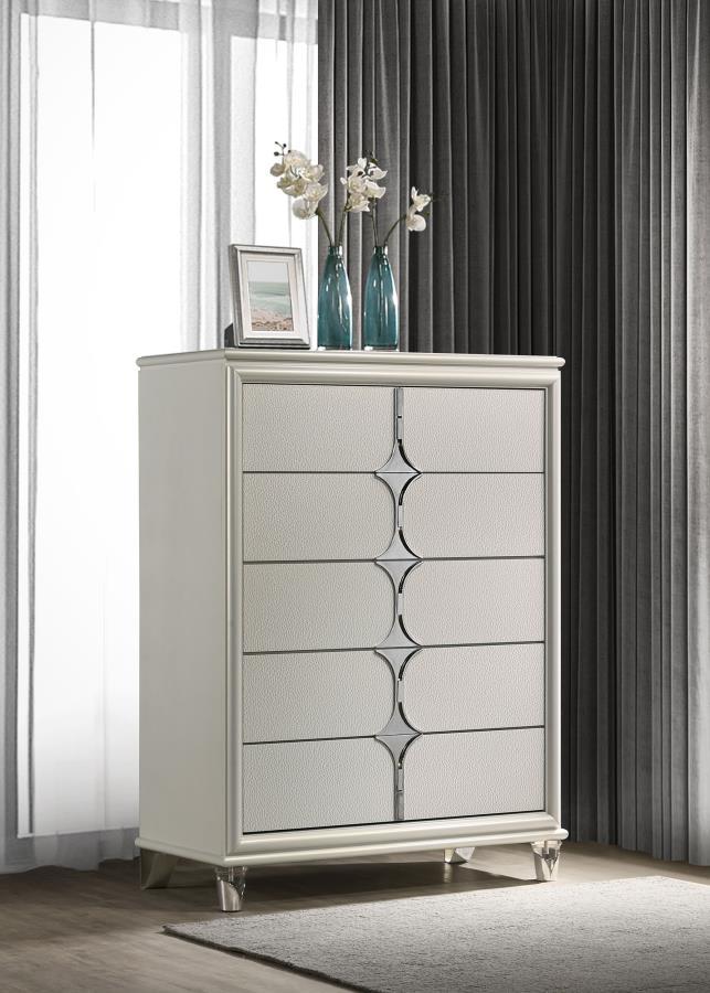 Olivia - 5 - Drawer Bedroom Chest Of Drawers - Pearl White Accent Chests by Coaster Fine Furniture - Walls Furniture & Mattress