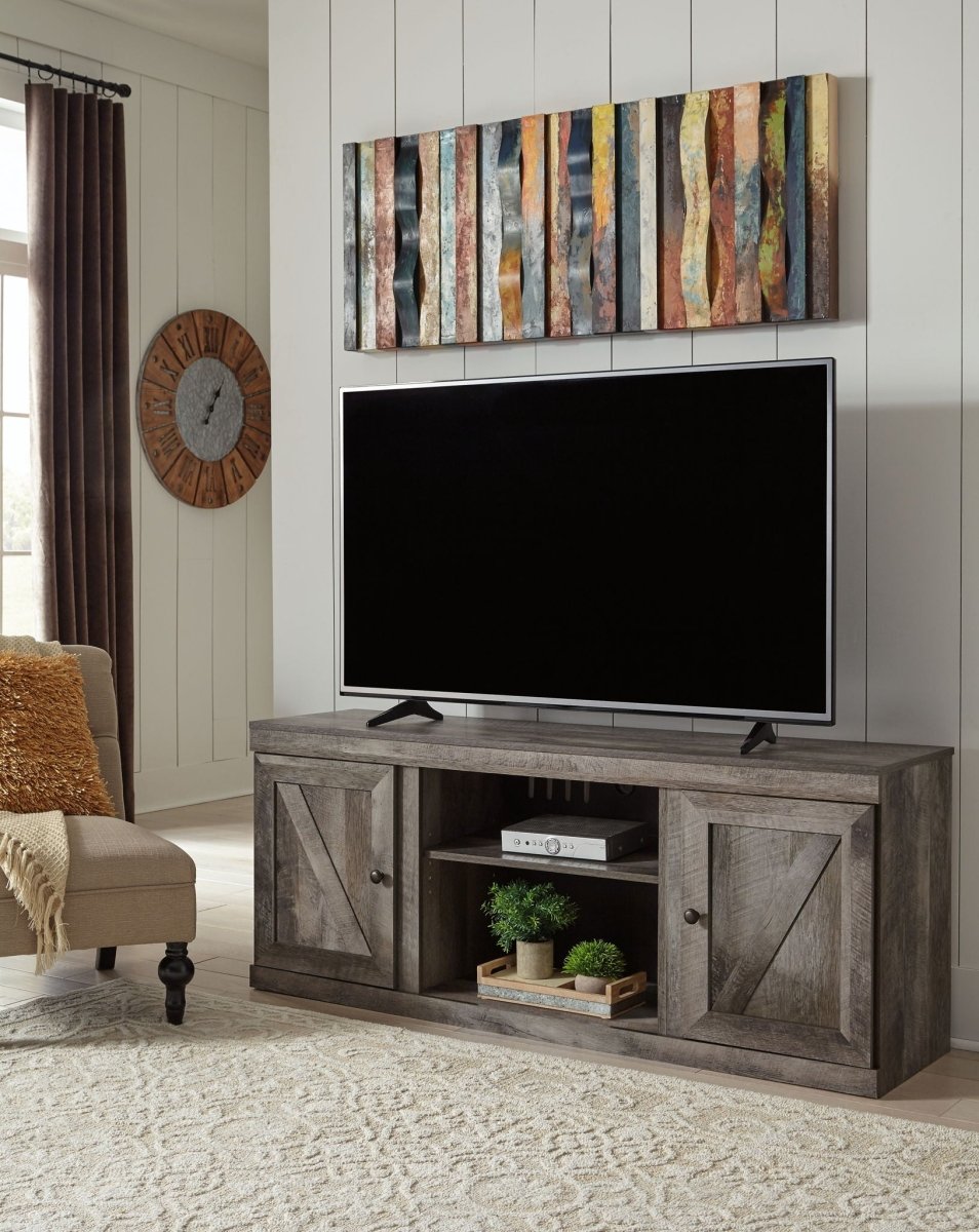 Wynnlow - TV Stand With Faux Firebrick Fireplace Insert - Gray Fireplace TV Stands by Signature Design by Ashley® - Walls Furniture & Mattress