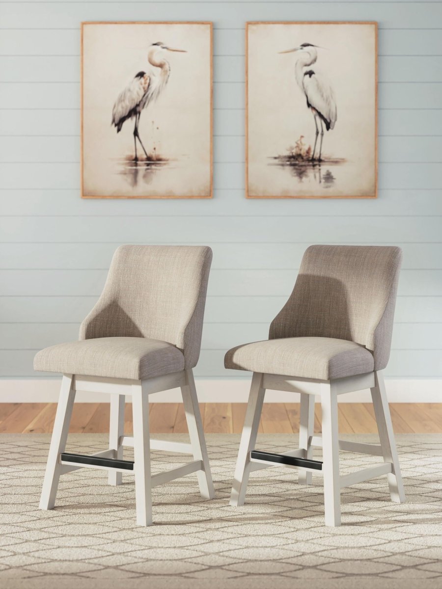Robbinsdale - Upholstered Swivel Curved Back Barstool (Set of 2) - Antique White Stool Sets by Signature Design by Ashley® - Walls Furniture & Mattress