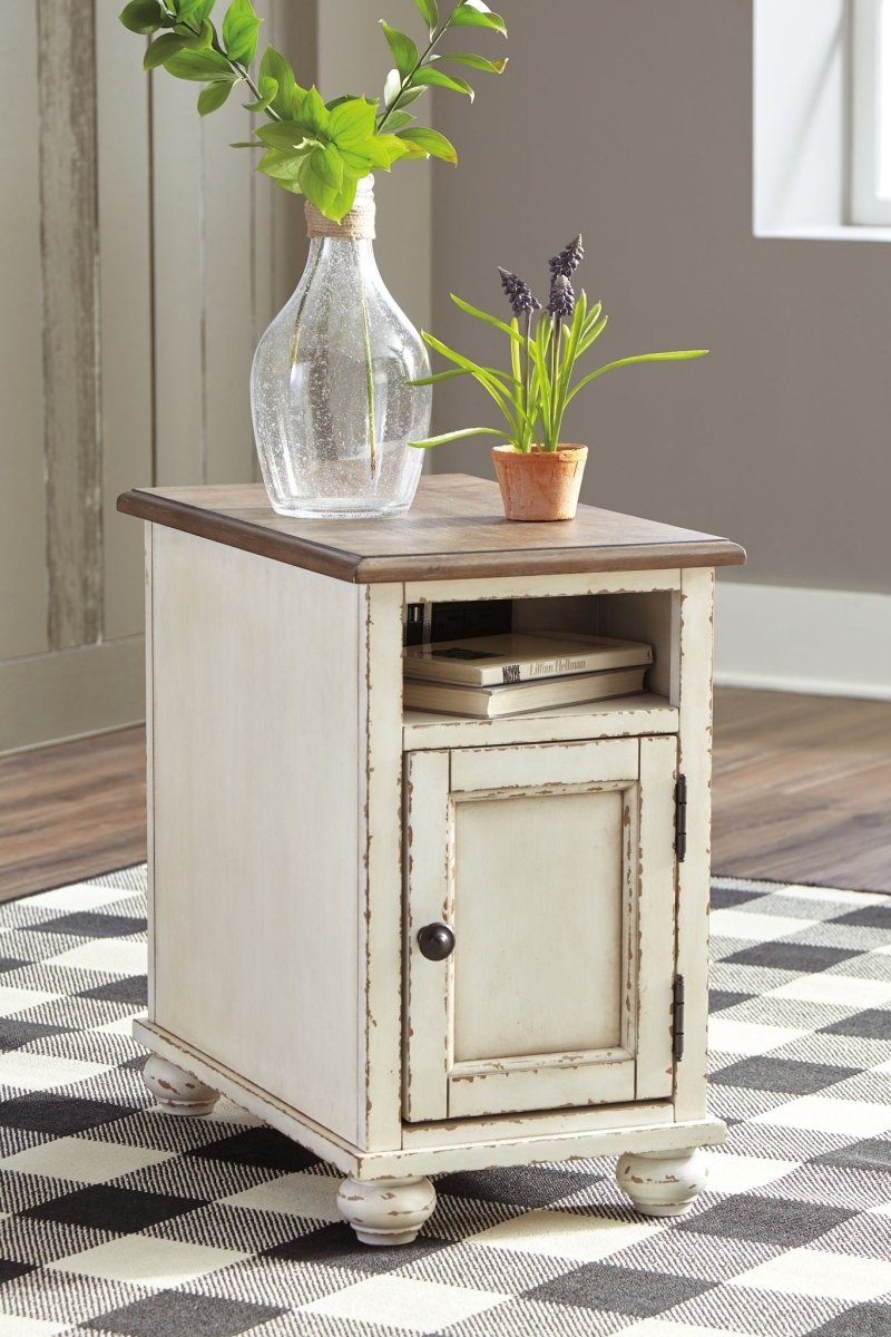 Realyn - Chair Side End Table - AC / USB - White / Brown Chair Side Tables by Signature Design by Ashley® - Walls Furniture & Mattress