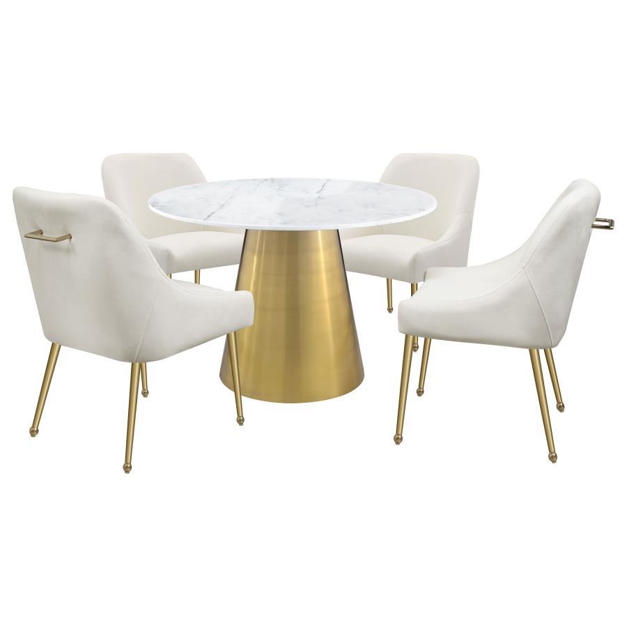 Ambrose - Round Marble Top Dining Table - Brushed Gold Dining Tables by Coaster Fine Furniture - Walls Furniture & Mattress