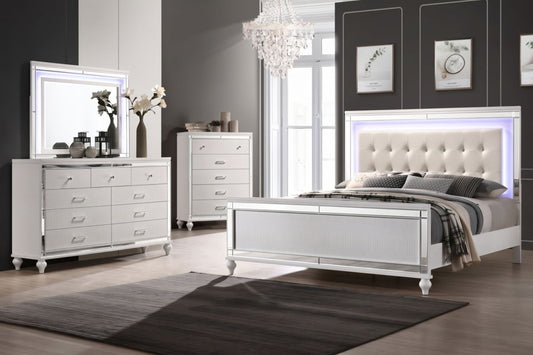 Valentino - Queen 4 Piece Bedroom Set(Bed, Dresser, Mirror, Chest) - White 4 Piece Bedroom Sets by New Classic - Walls Furniture & Mattress