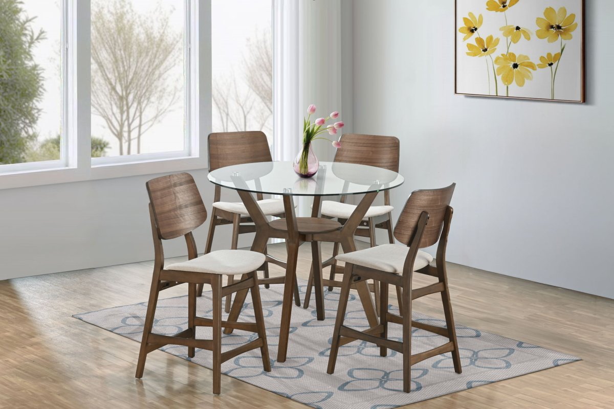 Oscar - Round Glass Counter Table Set 5 Piece Dining Room Sets by New Classic - Walls Furniture & Mattress