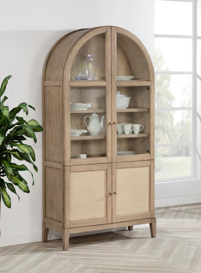 Kailani - 4 - Door Cane Dining Vitrine Display Cabinet - Beige Oak Display Cabinets by Coaster Fine Furniture - Walls Furniture & Mattress