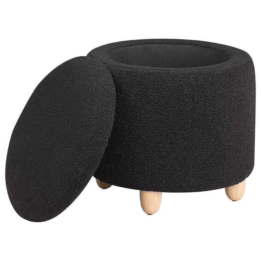Valia - Faux Sheepskin Upholstered Round Storage Ottoman Storage Ottomans by Coaster Fine Furniture - Walls Furniture & Mattress