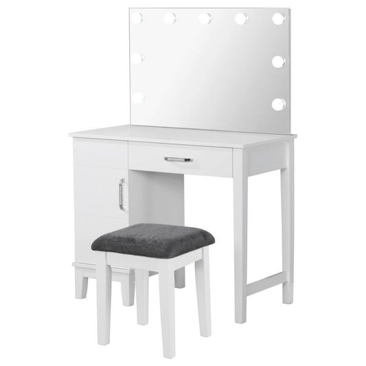 Elijah - Vanity Set With Lighting & Stool - White And Dark Gray Vanity Sets by CoasterEveryday - Walls Furniture & Mattress