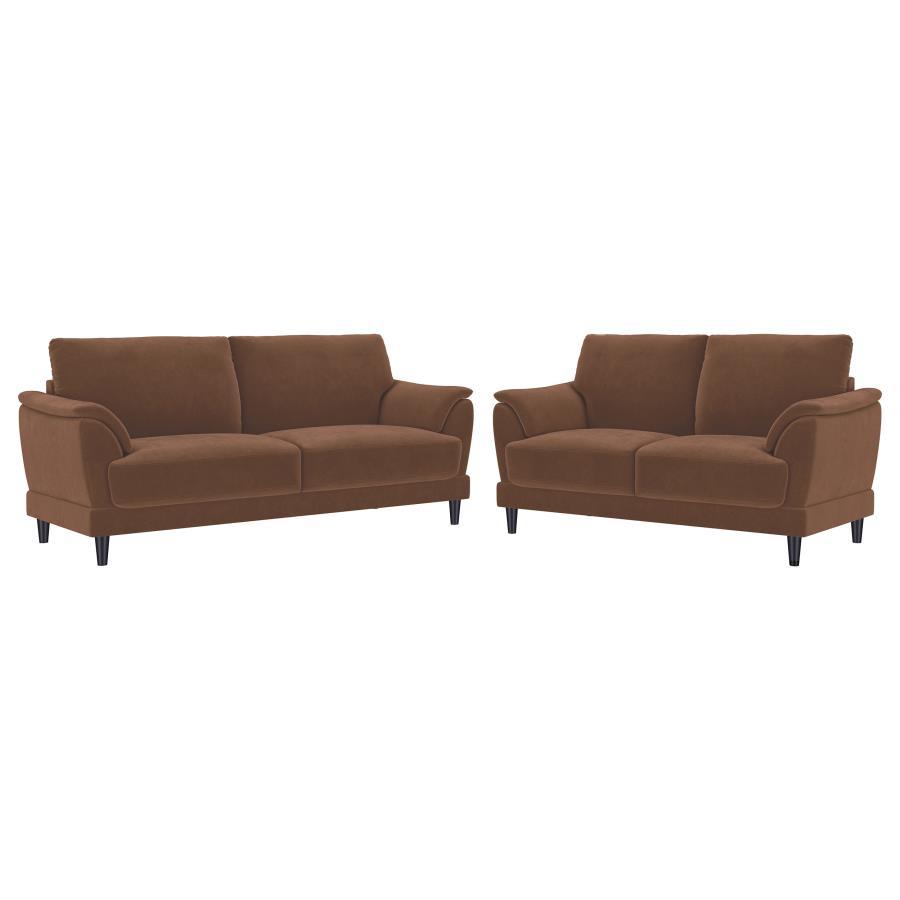 Selma - 2 Piece Velvet Upholstered Crescent Arm Sofa Set - Rust Stationary Sofas & Loveseats by Coaster Fine Furniture - Walls Furniture & Mattress