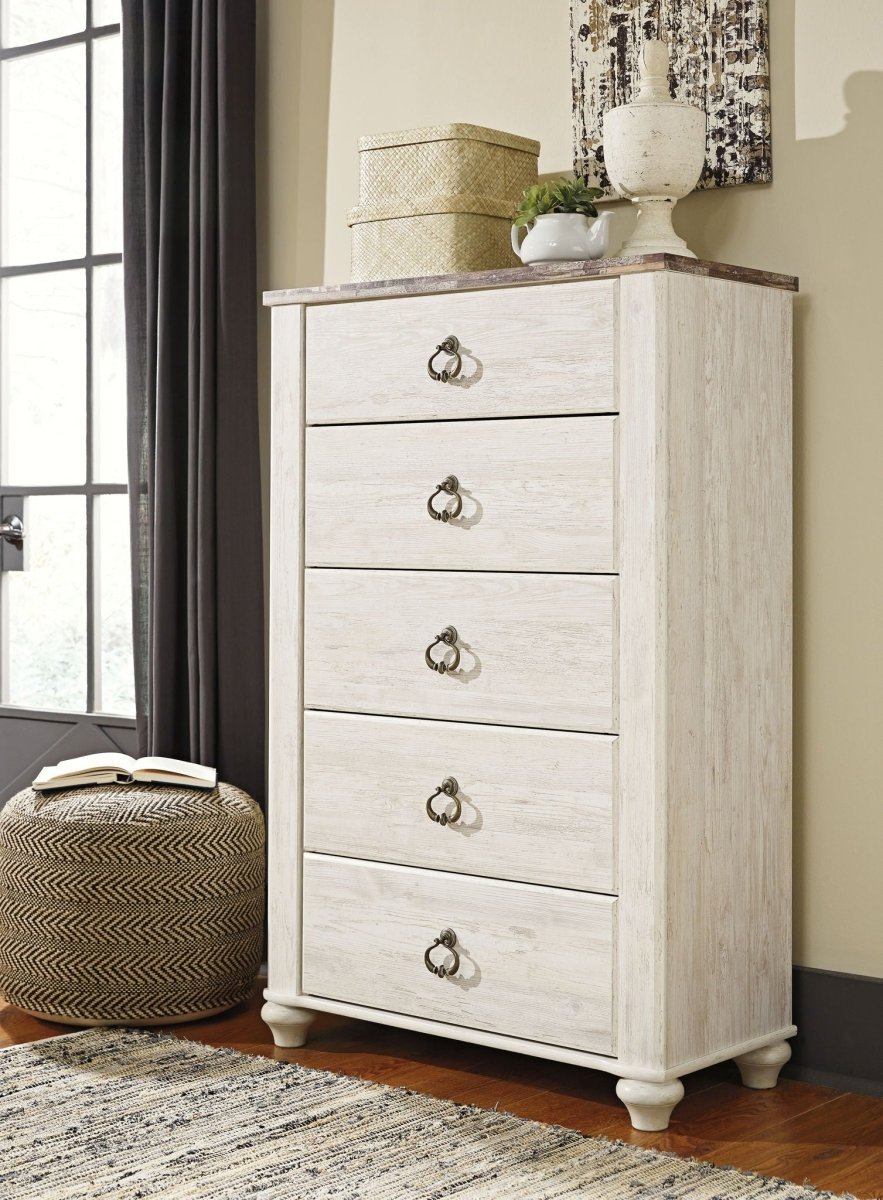 Willowton - Five Drawer Chest - Brown / Beige / White Accent Chests by Signature Design by Ashley® - Walls Furniture & Mattress