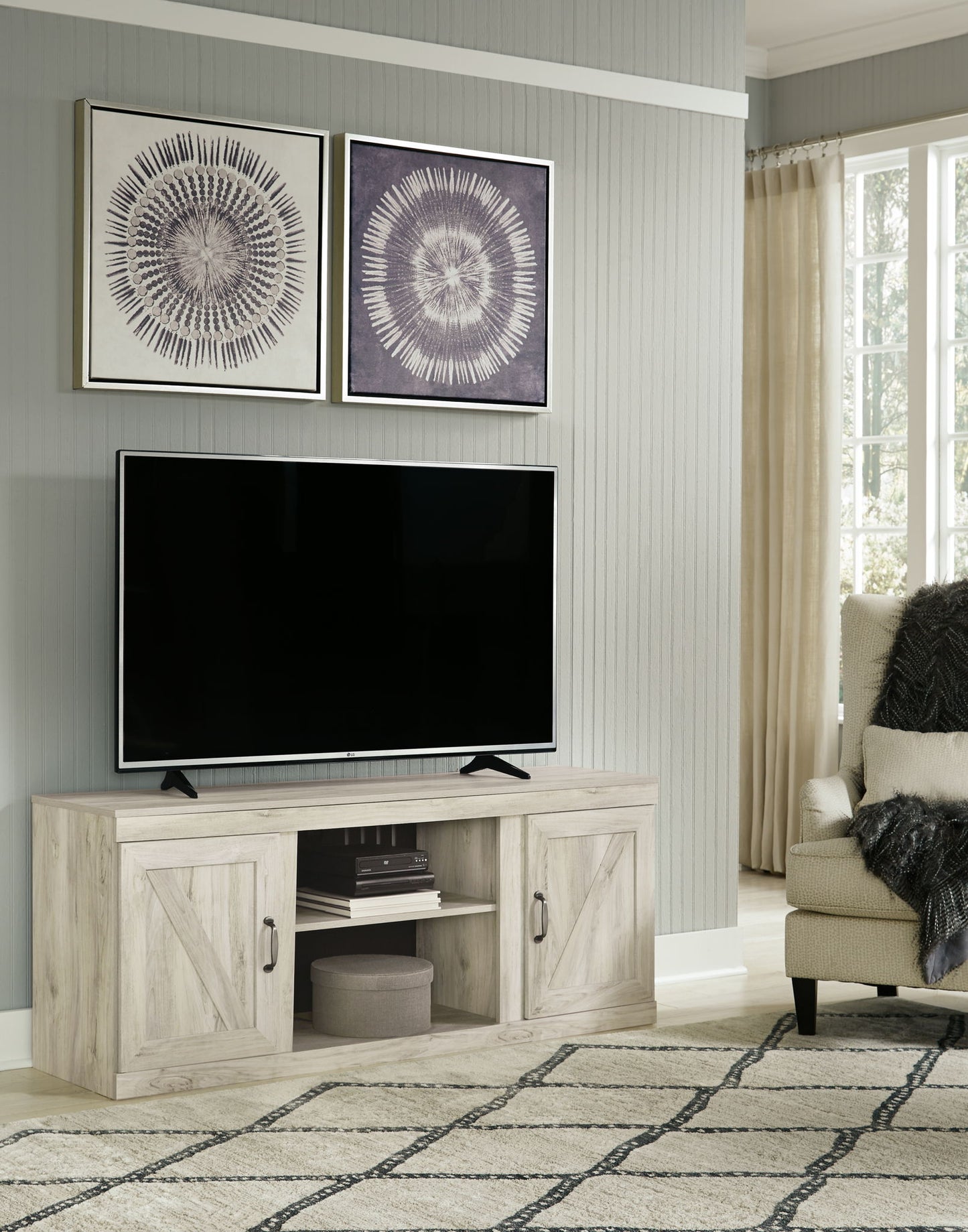 Bellaby - TV Stand With Faux Firebrick Fireplace Insert - Whitewash Fireplace TV Stands by Signature Design by Ashley® - Walls Furniture & Mattress