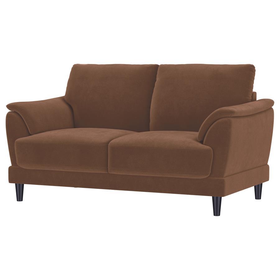 Selma - Velvet Upholstered Crescent Arm Loveseat - Rust Stationary Loveseats by Coaster Fine Furniture - Walls Furniture & Mattress