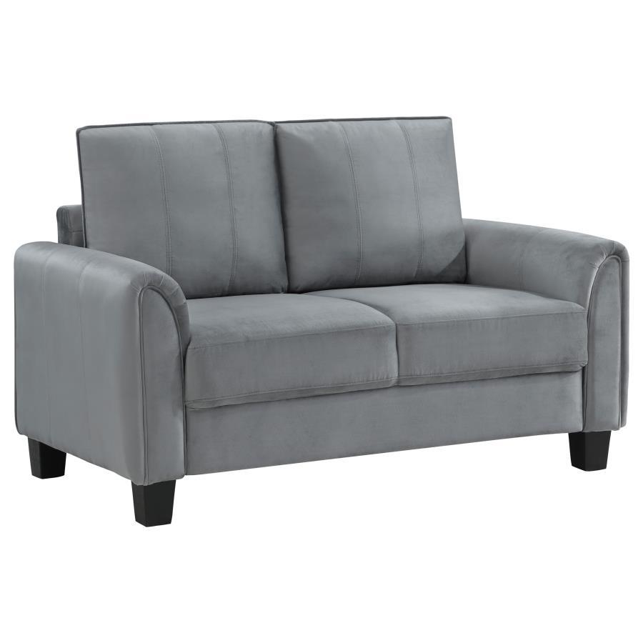 Davis - Upholstered Rolled Arm Loveseat - Gray Stationary Loveseats by Coaster Fine Furniture - Walls Furniture & Mattress
