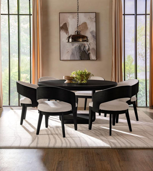 Leandro - 7 Piece Round Dining Table Set - Burnished Black 7 Piece Dining Room Sets by Coaster Fine Furniture - Walls Furniture & Mattress