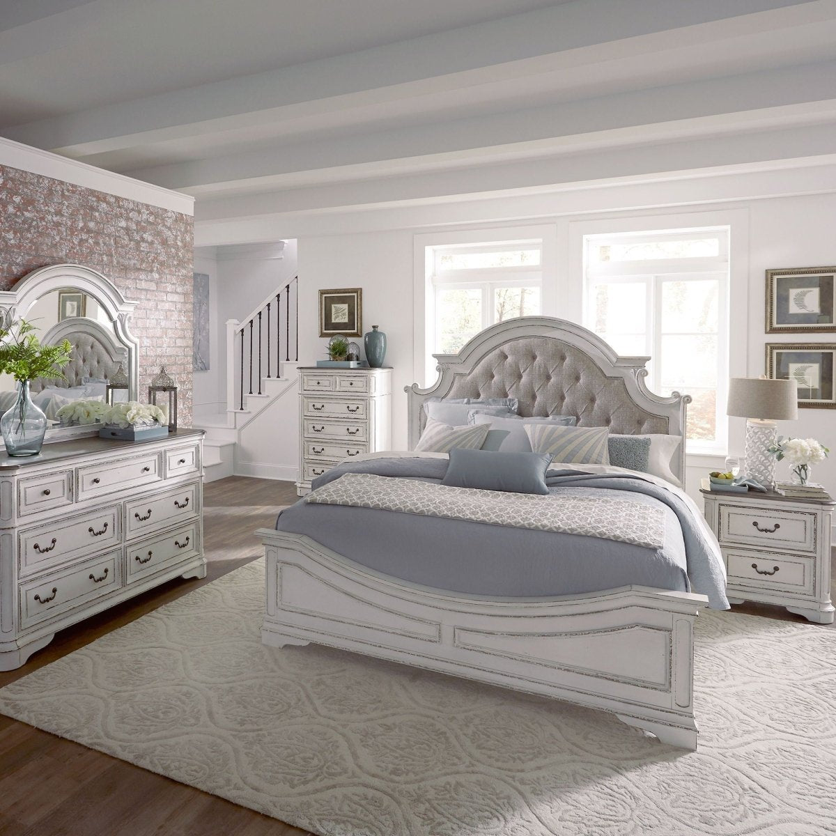 Magnolia Manor - Upholstered Bed Set 3 Piece Bedroom Sets by Liberty Furniture - Walls Furniture & Mattress