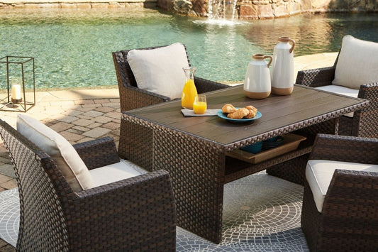 Easy Isle - RECT Multi - Use Table - Dark Brown / Beige Dining Tables by Signature Design by Ashley® - Walls Furniture & Mattress