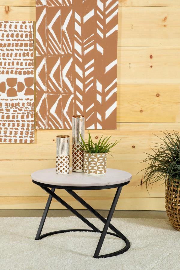 Miguel - Round Marble Top Coffee Table - White And Black Coffee Tables by CoasterEssence - Walls Furniture & Mattress