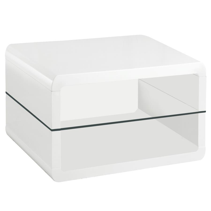 Elana - 1 - Shelf Rectangular Side End Table - White High Gloss End Tables by CoasterEssence - Walls Furniture & Mattress