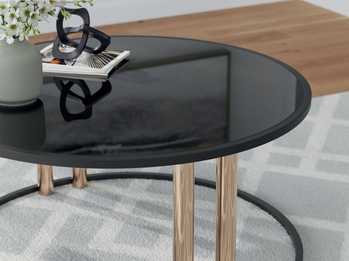 Hannerly - Black / Gold Finish - Occasional Table Set (Set of 3) Table Sets by Signature Design by Ashley® - Walls Furniture & Mattress