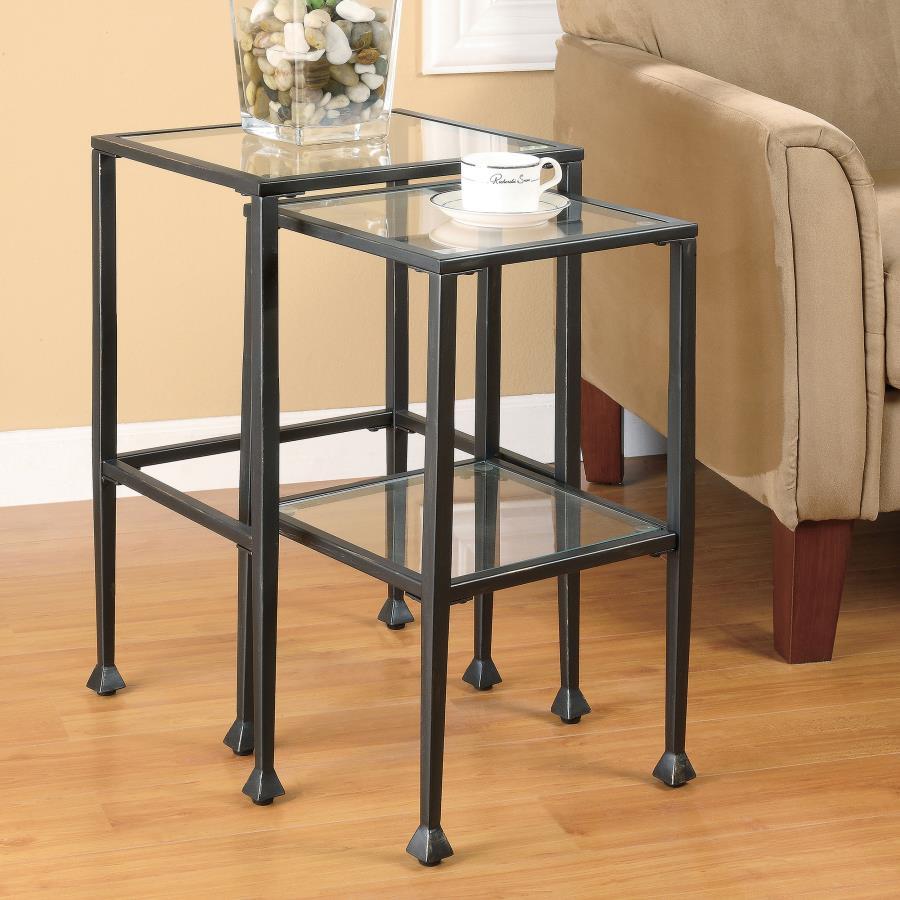 Leilani - 2 Piece Glass Top Nesting Table Set - Black Nesting Tables by CoasterEssence - Walls Furniture & Mattress