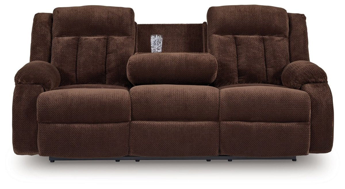 Free Wake - Reclining Power Sofa With Drop Down Table - Chocolate Reclining Sofas by Signature Design by Ashley® - Walls Furniture & Mattress